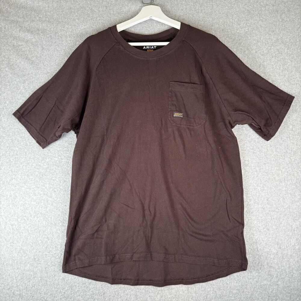 Ariat Rebar Mens Size Medium Pullover Pocket T Shirt Brown Short Sleeve Logo